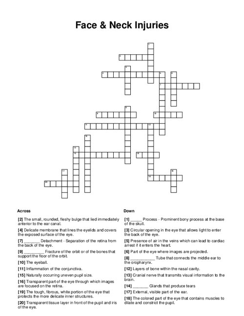 Face & Neck Injuries Crossword Puzzle