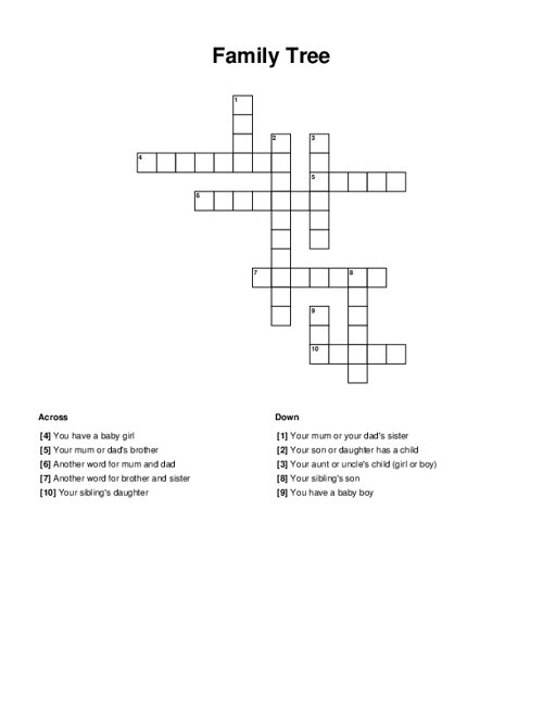 Family Tree Crossword Puzzle