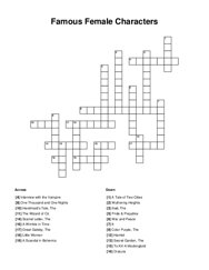 Famous Female Characters Crossword Puzzle