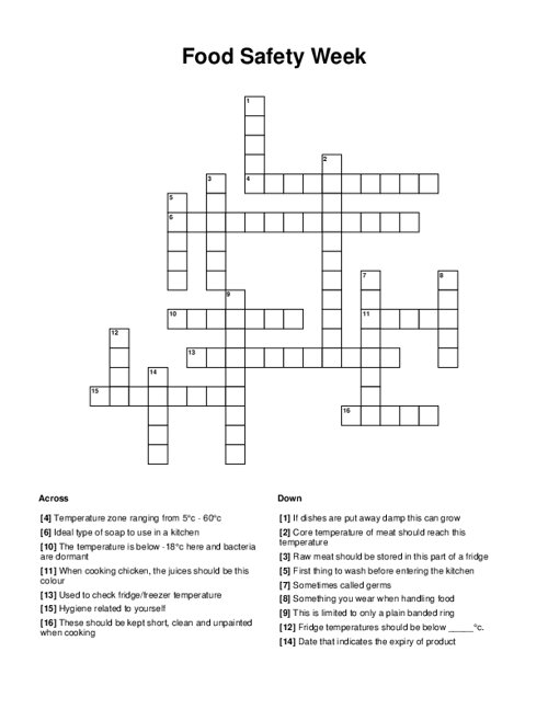 Food Safety Week Crossword Puzzle