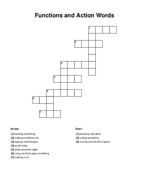 Functions and Action Words Crossword Puzzle