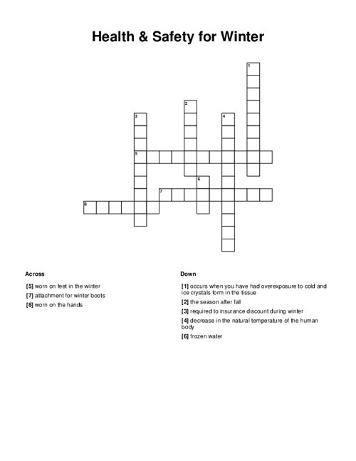 Health & Safety for Winter Crossword Puzzle