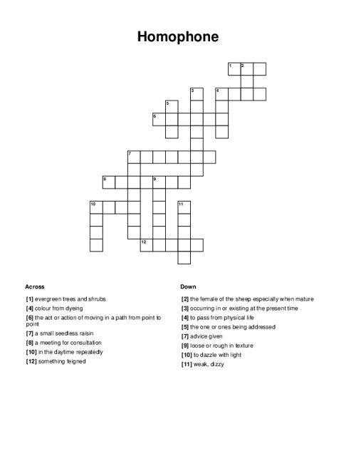 Homophone Crossword Puzzle