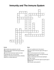 Immunity and The Immune System Crossword Puzzle
