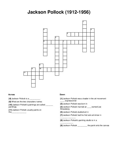 Jackson Pollock (1912-1956) Crossword Puzzle