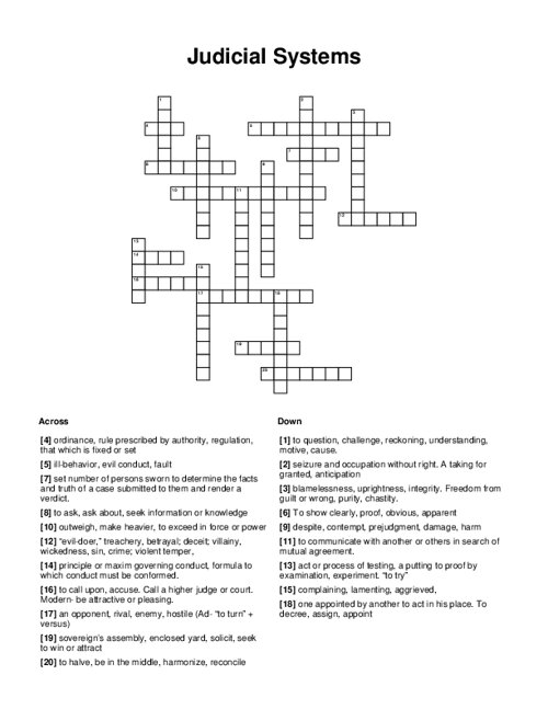 Judicial Systems Crossword Puzzle