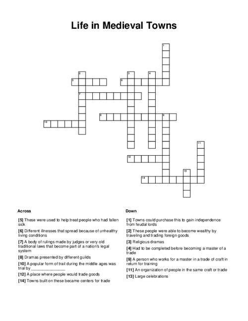 Life in Medieval Towns Crossword Puzzle