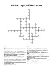 Medical, Legal, & Ethical Issues Crossword Puzzle