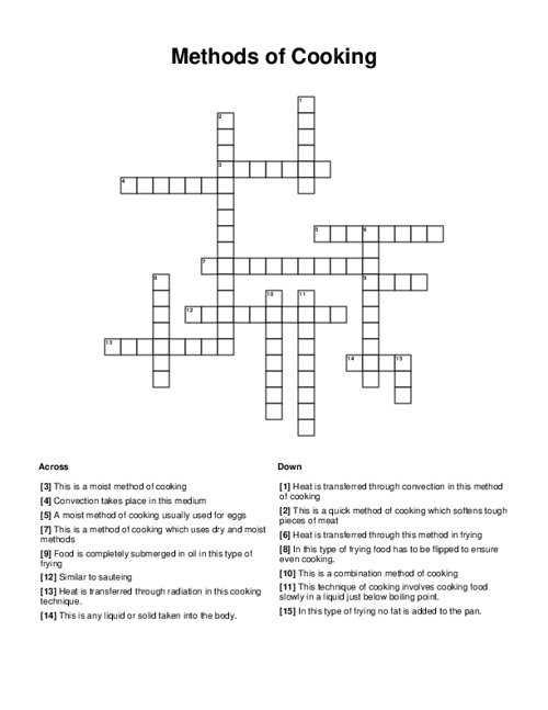 Methods of Cooking Crossword Puzzle
