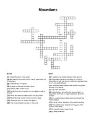 Mountians Crossword Puzzle
