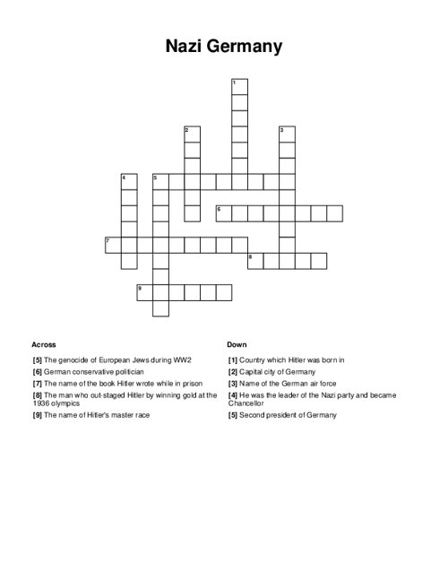 Nazi Germany Crossword Puzzle
