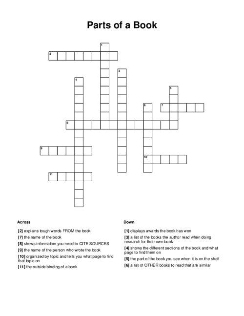 Parts of a Book Crossword Puzzle