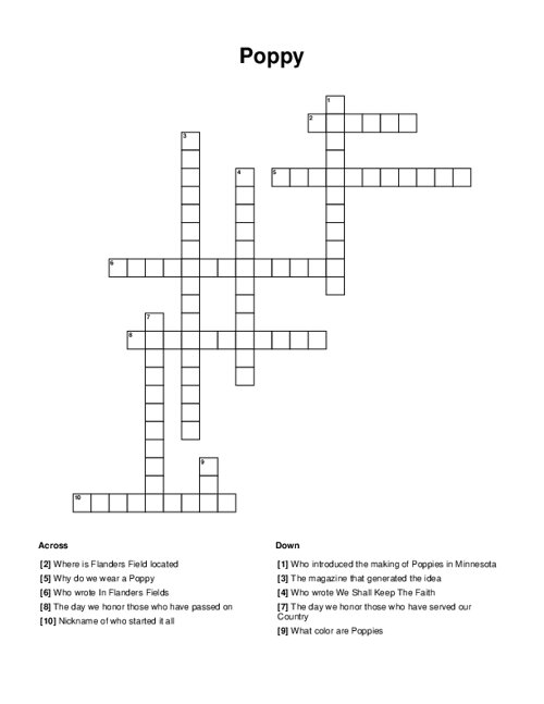 Poppy Crossword Puzzle