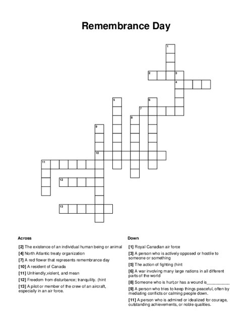 Remembrance Day Crossword Puzzle