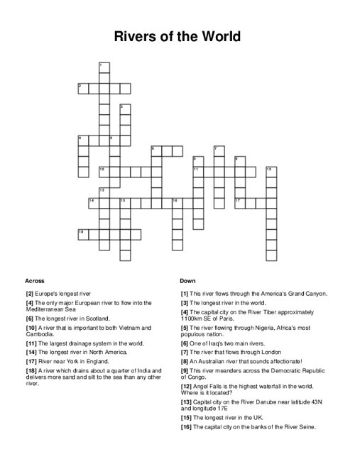 Rivers of the World Crossword Puzzle