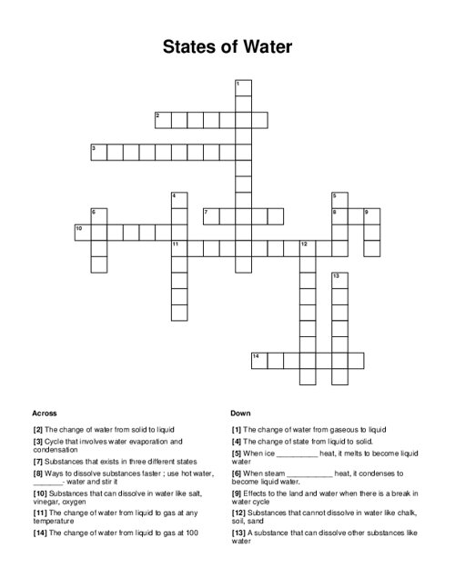 States of Water Crossword Puzzle