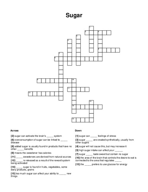 Sugar Crossword Puzzle