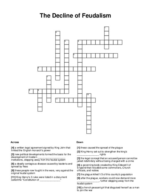 The Decline of Feudalism Crossword Puzzle