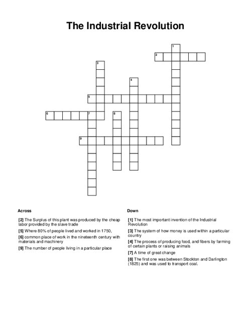 The Industrial Revolution Crossword