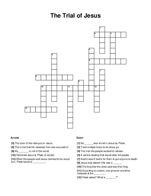 The Trial of Jesus Crossword Puzzle