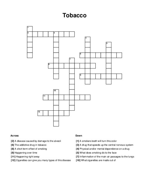 Tobacco Crossword Puzzle