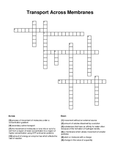 Transport Across Membranes Crossword Puzzle