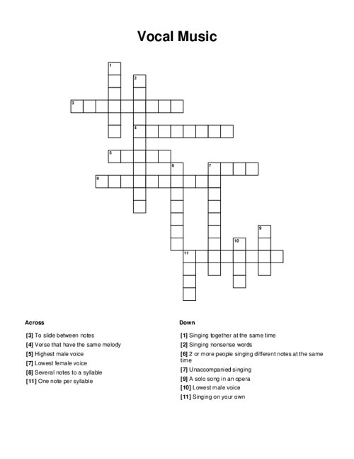 Vocal Music Crossword Puzzle