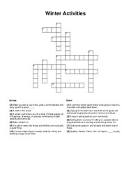 Winter Activities Crossword Puzzle
