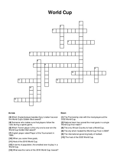 World Cup Crossword Puzzle