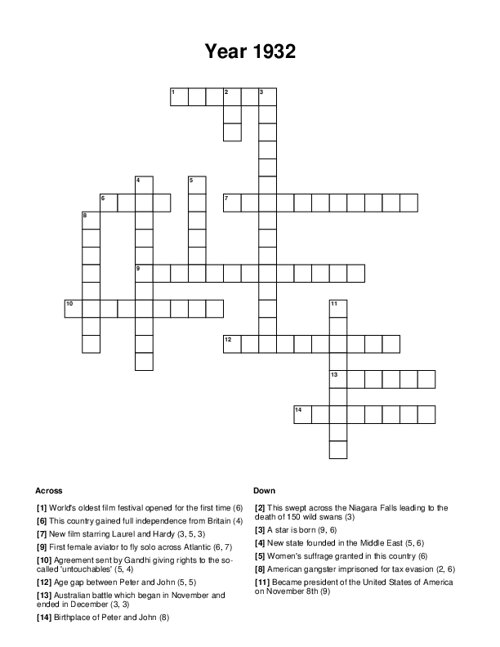 Year 1932 Crossword Puzzle