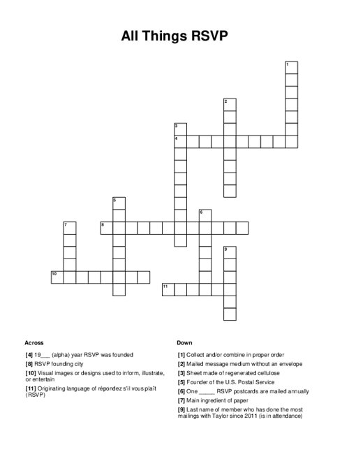 All Things RSVP Crossword Puzzle