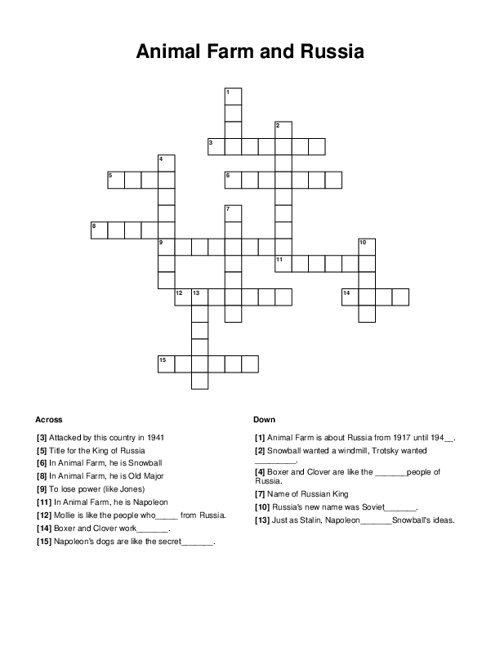 Animal Farm and Russia Crossword Puzzle