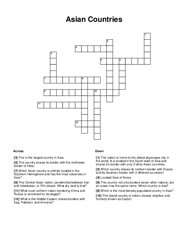 Asian Countries Crossword Puzzle