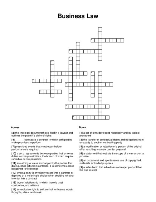 Business Law Crossword Puzzle