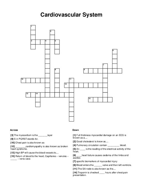 Cardiovascular System Crossword Puzzle
