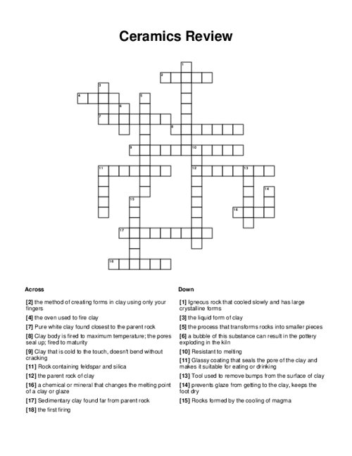 Ceramics Review Crossword Puzzle
