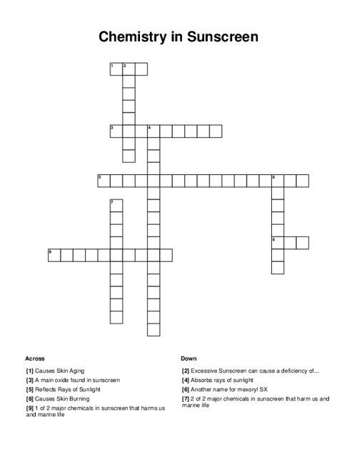 Chemistry in Sunscreen Crossword Puzzle
