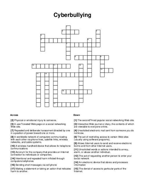 Cyberbullying Crossword Puzzle