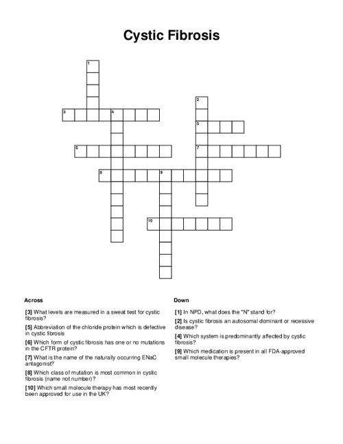 Cystic Fibrosis Crossword Puzzle