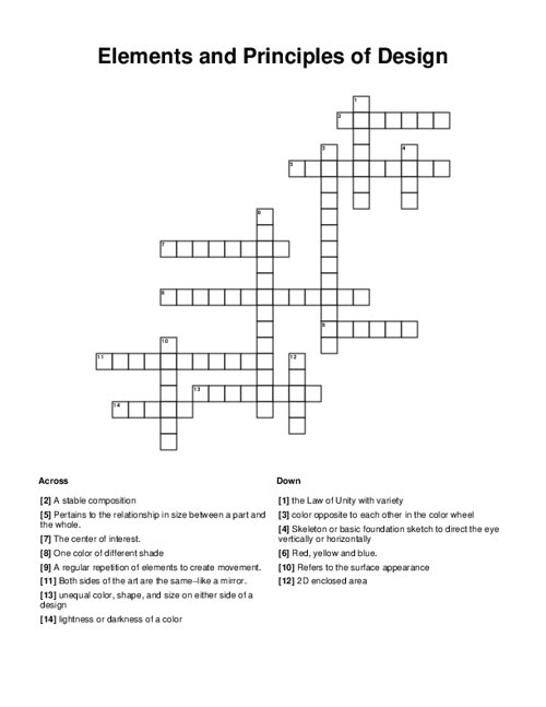 Elements and Principles of Design Crossword Puzzle