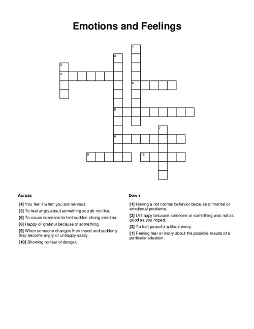 Emotions and Feelings Crossword Puzzle