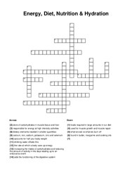 Energy, Diet, Nutrition & Hydration Crossword Puzzle