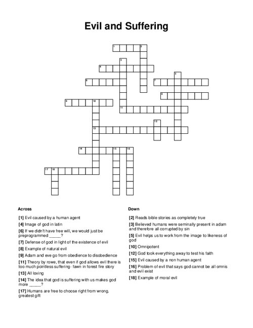 Evil and Suffering Crossword Puzzle
