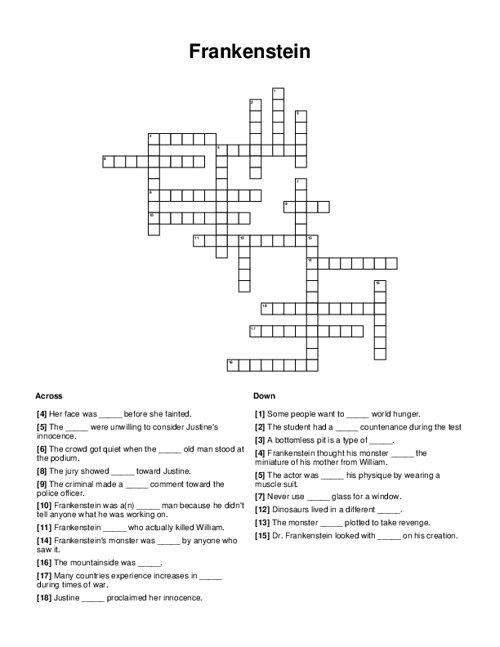 Frankenstein Crossword Puzzle