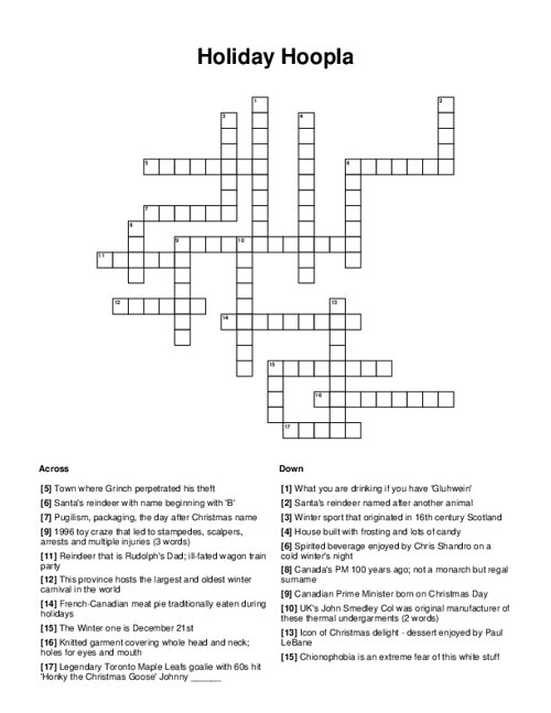 Holiday Hoopla Crossword Puzzle