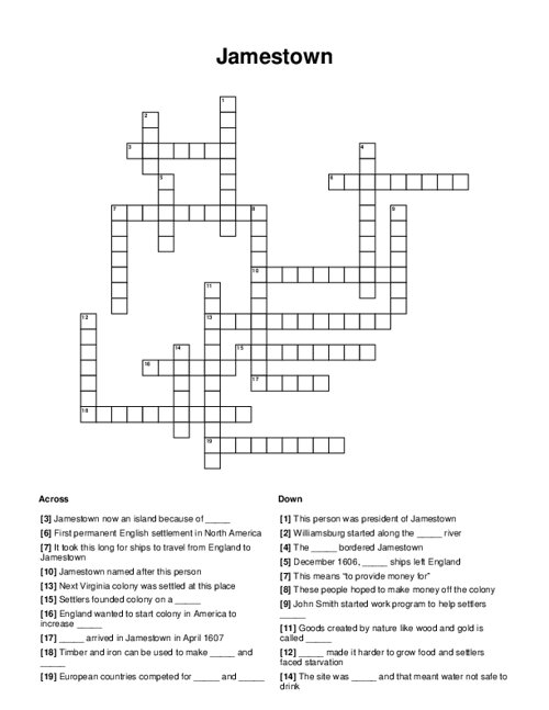 Jamestown Crossword Puzzle