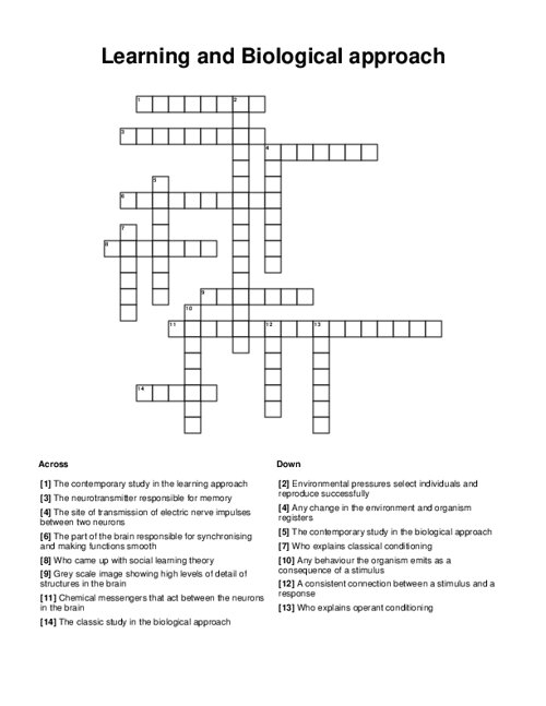 Learning and Biological approach Crossword Puzzle