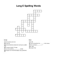 Long E Spelling Words Crossword Puzzle