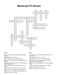 Movie and TV Genres Crossword Puzzle