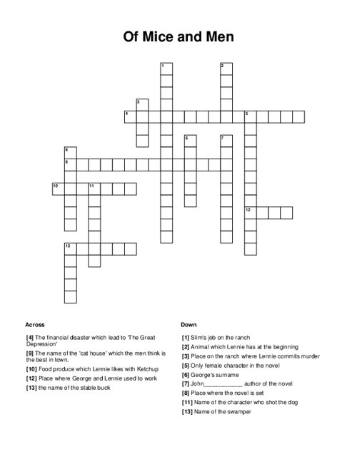 Of Mice and Men Crossword Puzzle